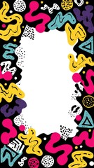 Vertical retro 90s abstract background with colorful Memphis frame and blank center &ndash; nostalgia-driven design aesthetics, creative space for promotional text, ideal for retro-themed marketing