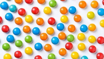 Colorful Candy Scattered on White Background
