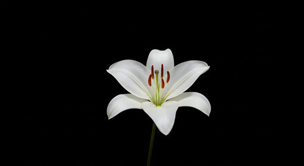 Obraz premium Elegant single white lily flower in full bloom isolated on a black background