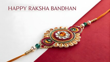 Fototapeta premium Beautiful raksha bandhan rakhi with happy raksha bandhan text