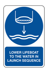 Lower Lifeboat to Water Safety Sign with Explanation — ISO 7010 M039 Vector Graphic