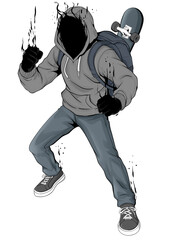 Naklejka premium Skateboarding Human Character illustration Artwork Digital Drawing 