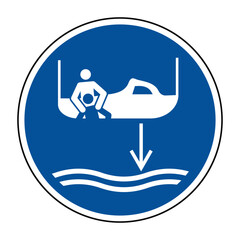 Fototapeta premium Lower Rescue Boat to Water Safety Sign — ISO 7010 M041 Maritime Vector Graphic