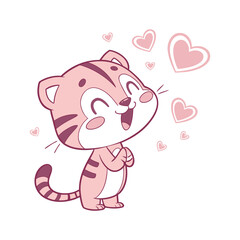 Cute Cartoon Tiger in Love – Adorable Valentine’s Day Animal Illustration with Hearts