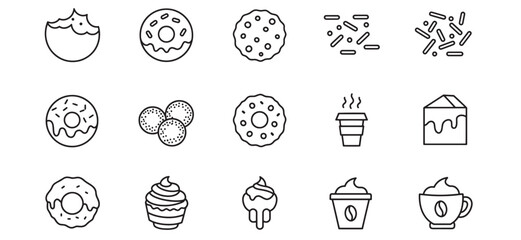 Fototapeta premium Collection of sweet treats and beverages drawn in a simple minimalist black line art style