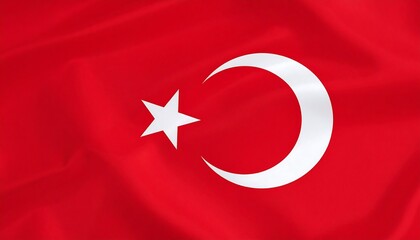 Obraz premium Turkish flag with white crescent moon and star on vivid red backdrop, centered symbolic layout