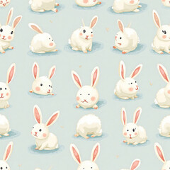 Fabric pattern background, rabbit, white rabbit, rabbit head, long-eared rabbit Generative AI 
