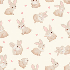 Fabric pattern background, rabbit, white rabbit, rabbit head, long-eared rabbit Generative AI 