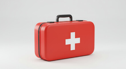 Red first aid kit with white cross isolated on white background