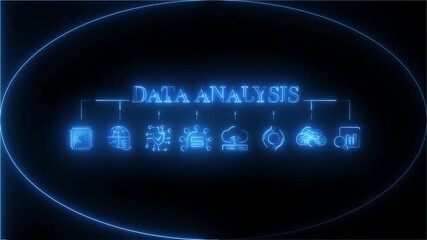Data analytics concept, infographic dashboard showing KPIs, performance metrics, and business insights from large data sets. Animated data analytics banner web icons isolated on transparent background - Powered by Adobe