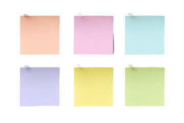 Six pastel-colored sticky notes, pinned