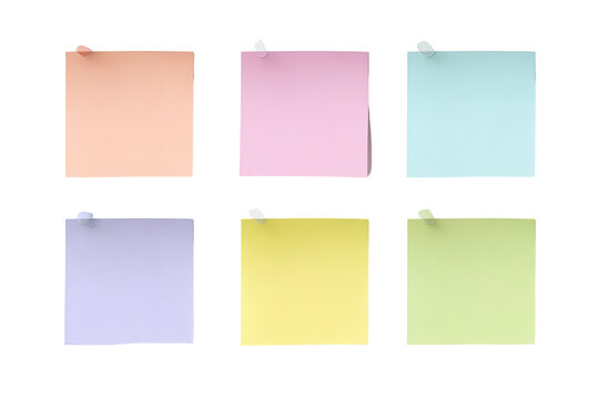 Six pastel-colored sticky notes, pinned