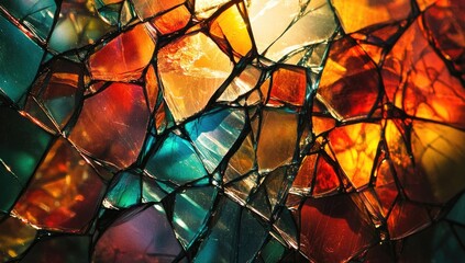 Shattered gemstone mosaic, vibrant colors
