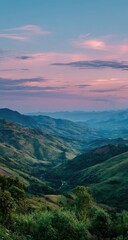 Mountain valley at sunset, vibrant colors