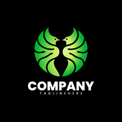 Fototapeta premium Green Phoenix Bird Logo Rebirth and Energy Brand Symbol