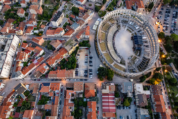 Pula Arena aerial photo during sunset panorama