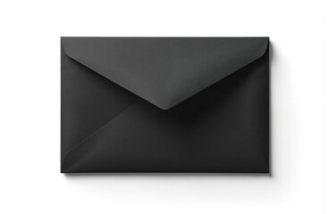 Close-up of closed black envelope on white background. Blank paper inside suggests space for messages, invitations, business correspondence. Realistic three-dimensional object for mail postal use.