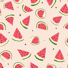 Fabric pattern, background, watermelon, red watermelon, yellow watermelon, fruit Generative AI 
