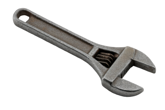 A weathered adjustable wrench
