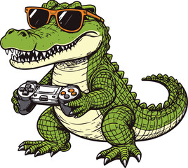 Fototapeta premium Crocodile Console: Retro Gaming Character