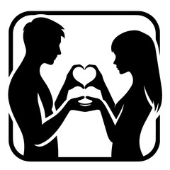 Black and white silhouette vector of a romantic couple on white background  