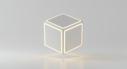 Glowing neon cube with soft light and modern design against white background