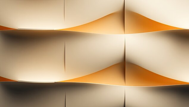 Abstract geometric wall paneling.  Cream and orange hues create a wavy, layered effect - Powered by Adobe