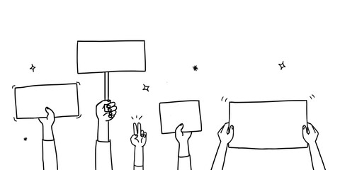 Protest Hand with Blank Signs, peace line illustration