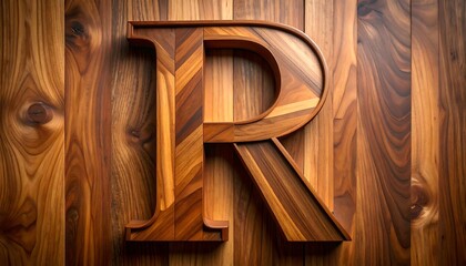 Capital letter R carved from wood