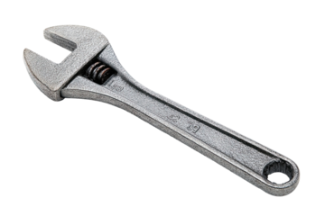 Adjustable wrench, gray metal, isolated