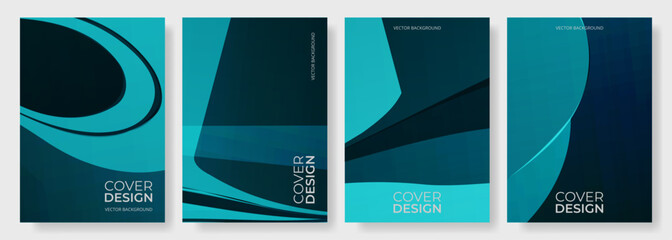 Dark blue abstract modern posters vertical background vector set. A4 resolution cover design with geometric curve shapes for brochure, book, flyer, poster, background, banner and presentation.