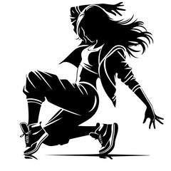 Black and white silhouette vector of ribbon dance  on white background