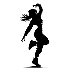 Black and white silhouette vector of ribbon dance  on white background