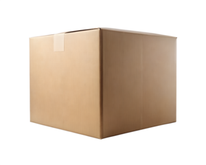 Photo of a simple, brown cardboard box, representing packaging, shipping, and logistics, isolated on a clean transparent background for commercial use