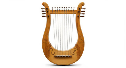 Detailed wooden lyre instrument isolated on white background