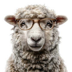 A sheep wearing glasses on transparent background
