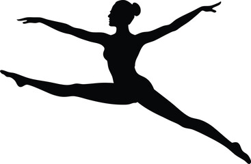 dynamic silhouette of a female dancer leaping gracefully in mid air with elegance