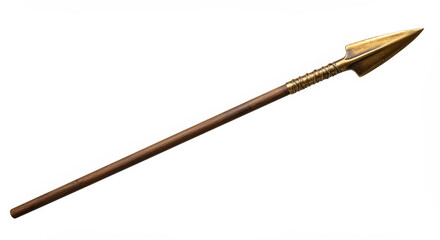 Naklejka premium Isolated spear with gold arrowhead and wooden shaft against white background