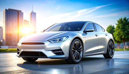 Obraz premium Modern electric car parked in city
