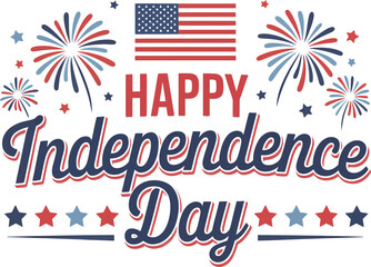 Obraz premium 4th of July greeting card with brush stroke background in United States national flag colors and hand lettering text Happy Independence Day. Vector illustration. 