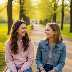 Obraz premium two teenage girls in the park