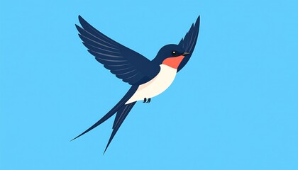 Cartoon swallow in flight against a light blue background