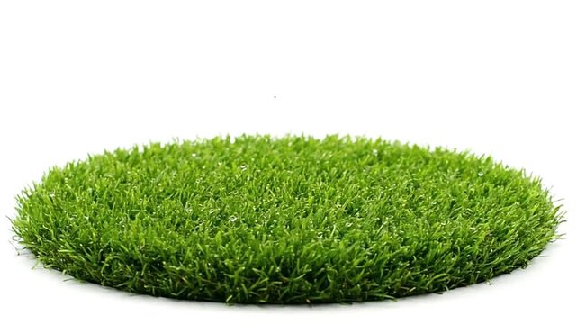 Close Up of Lush Green Grass Circle Isolated on White Background