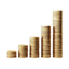 Stacks of golden coins on transparent background