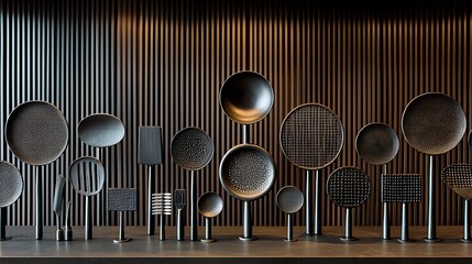 47. Cooking countertop with abstract utensils and soft lighting, showing a kitchen counter with simplified kitchen tools and warm ambient lighting emphasizing texture