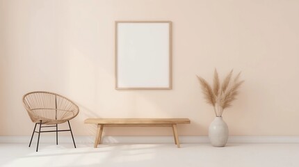 Bright Scandinavian living room design, frame mockup in minimal interior background, 3d render 