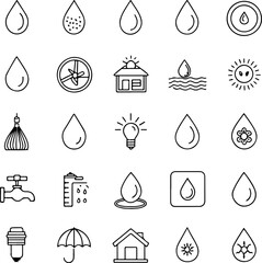 Water, Energy, and Weather Line Icon Set