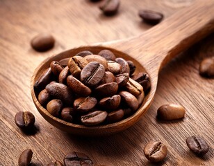 coffee beans in the wooden spoon