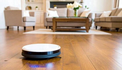 Robotic vacuum cleaner in a living room