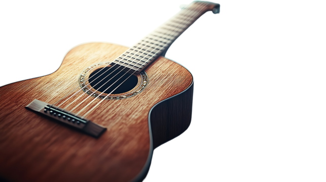 A close up of an acoustic guitar  view on transparent background